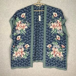 Max Studio Kimono Size L Blue Bloom Cover Up Cardigan Long Duster Cottage Cruise